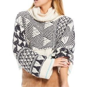Free People Jupiter In Falling Waters Cozy Oversized Chunky Tribal Sweater S